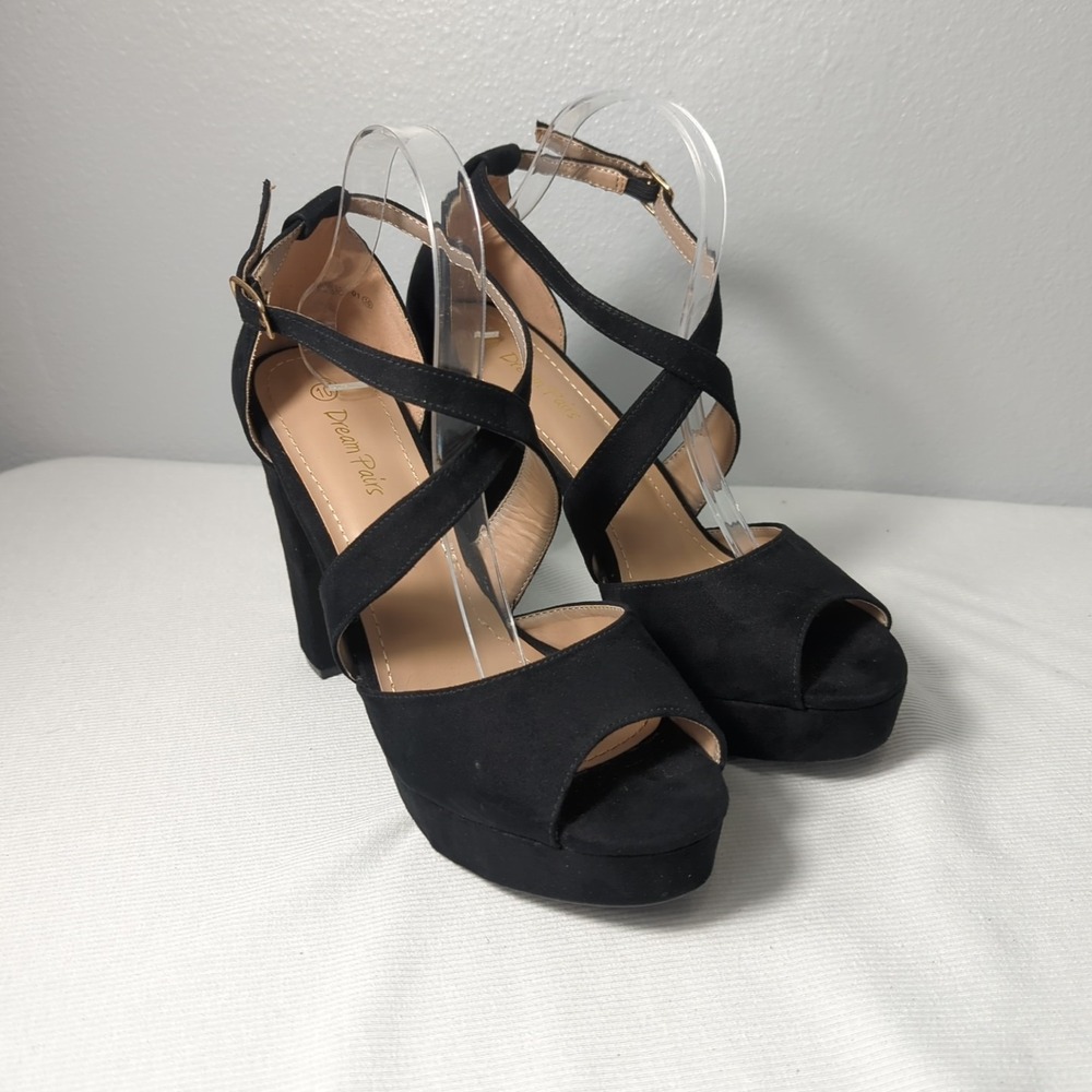 Dream Pairs Chunky Women's 10 Platform 5" Heel Ankle Strap‎ Black  Open Toe